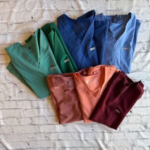 LOT OF FIGS Scrub Tops - 7 All Size XS Womens Shorts Sleeve Shirts Nurse Medical